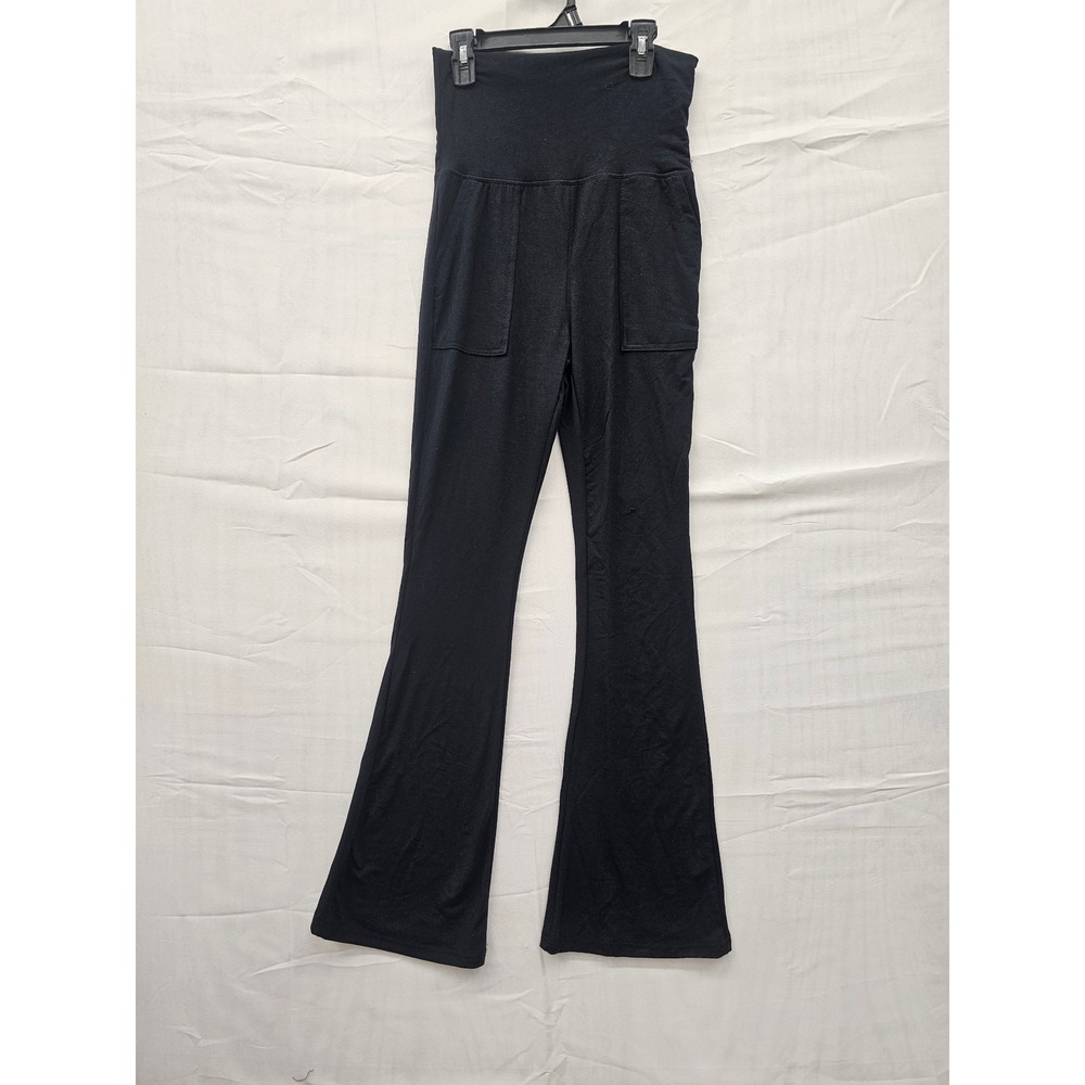 A New Day Womens Flare Leggings Black Foldover Waistband Pockets Size S NEW